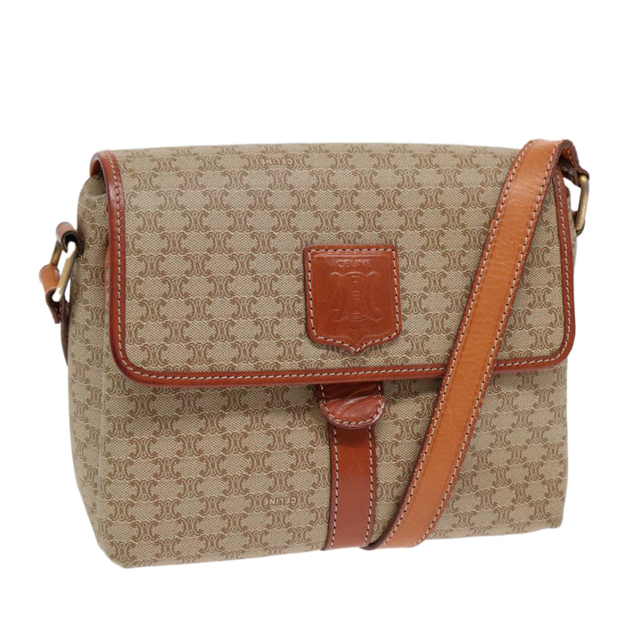 Celine Macadam Canvas Shoulder Bag Beige Gold Auth 87069