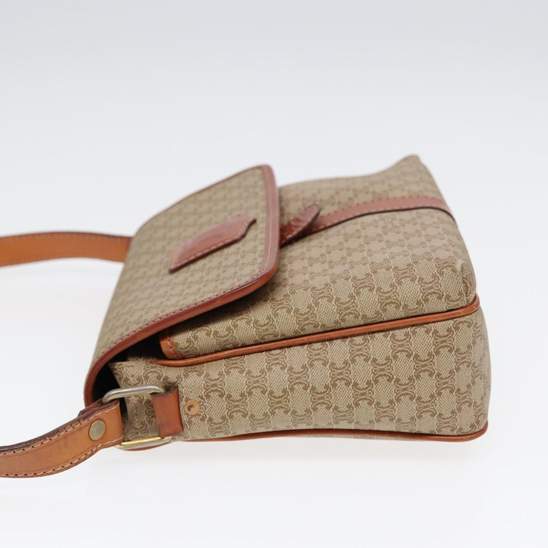 Celine Macadam Canvas Shoulder Bag Beige Gold Auth 87069