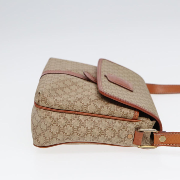 Celine Macadam Canvas Shoulder Bag Beige Gold Auth 87069