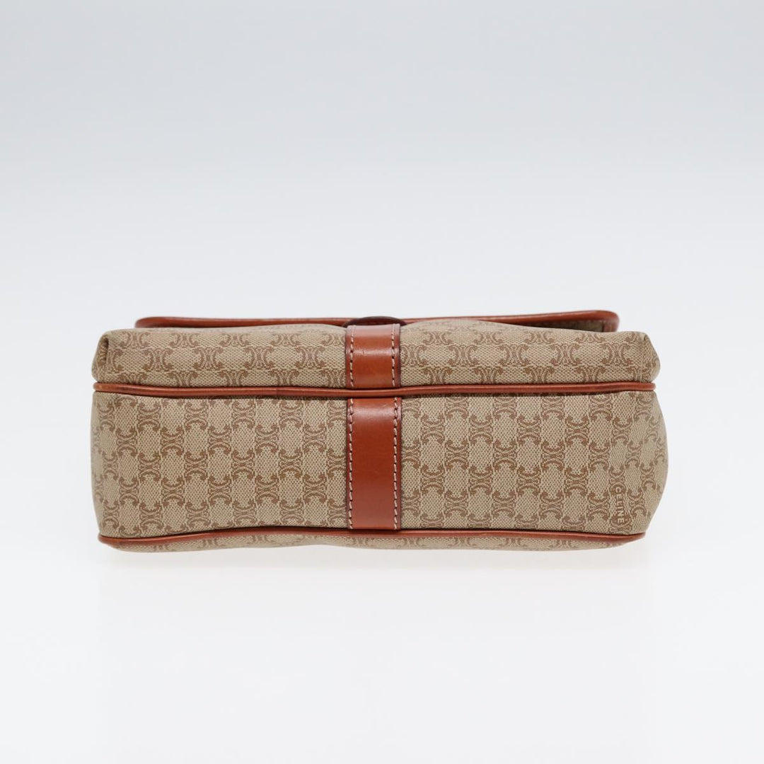 Celine Macadam Canvas Shoulder Bag Beige Gold Auth 87069
