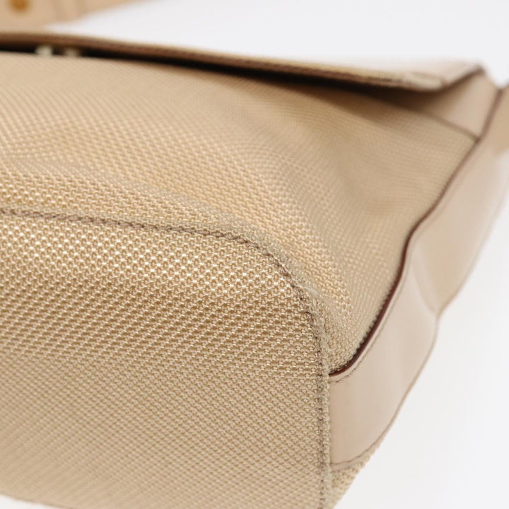 Celine Shoulder Bag Nylon Beige Gold Auth 87076