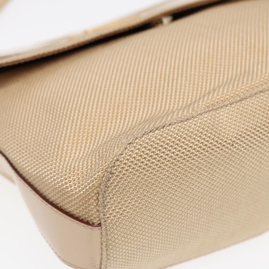 Celine Shoulder Bag Nylon Beige Gold Auth 87076