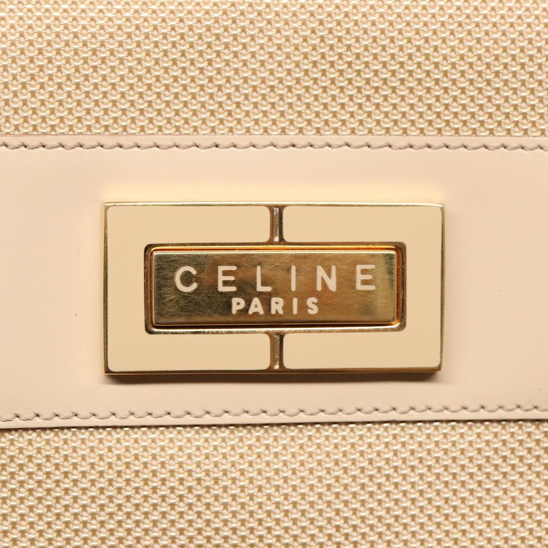 Celine Shoulder Bag Nylon Beige Gold Auth 87076