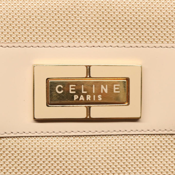 Celine Shoulder Bag Nylon Beige Gold Auth 87076