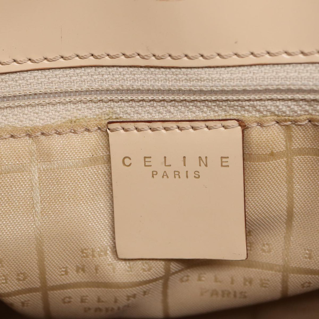 Celine Shoulder Bag Nylon Beige Gold Auth 87076