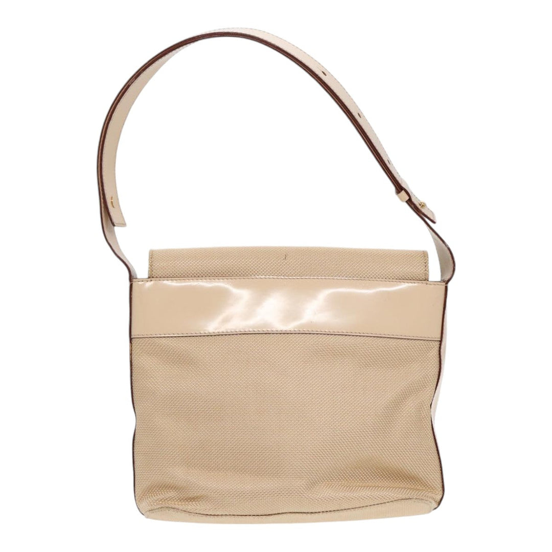 Celine Shoulder Bag Nylon Beige Gold Auth 87076