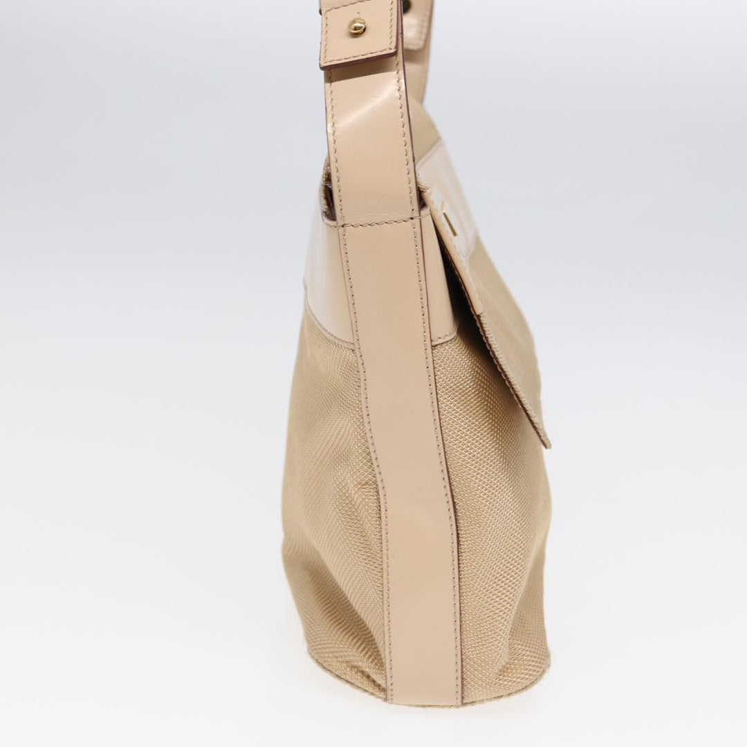 Celine Shoulder Bag Nylon Beige Gold Auth 87076
