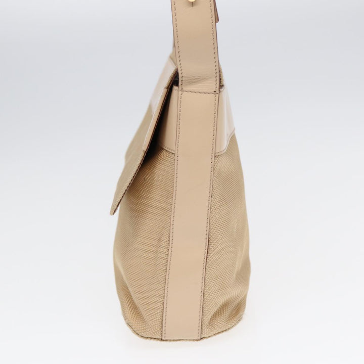 Celine Shoulder Bag Nylon Beige Gold Auth 87076