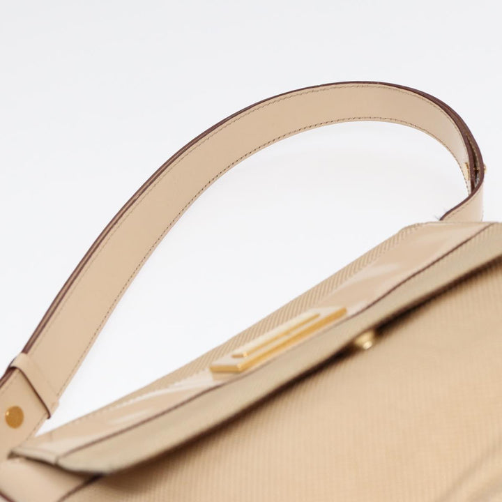 Celine Shoulder Bag Nylon Beige Gold Auth 87076