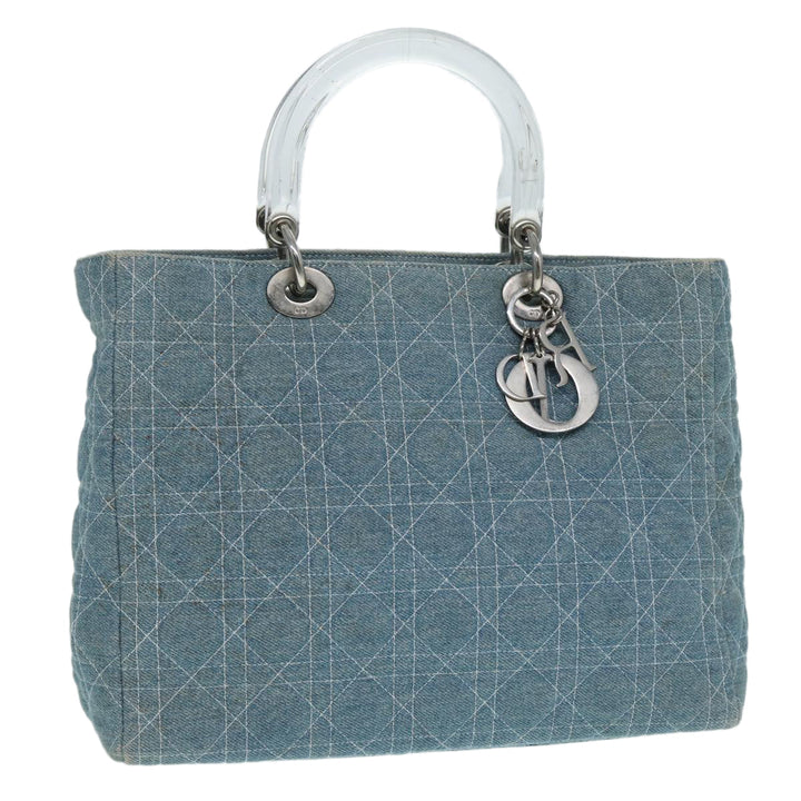 CHRISTIAN Top quality Dior Lady Top quality Dior Canage Hand Bag Denim Blue Silver Auth 87084