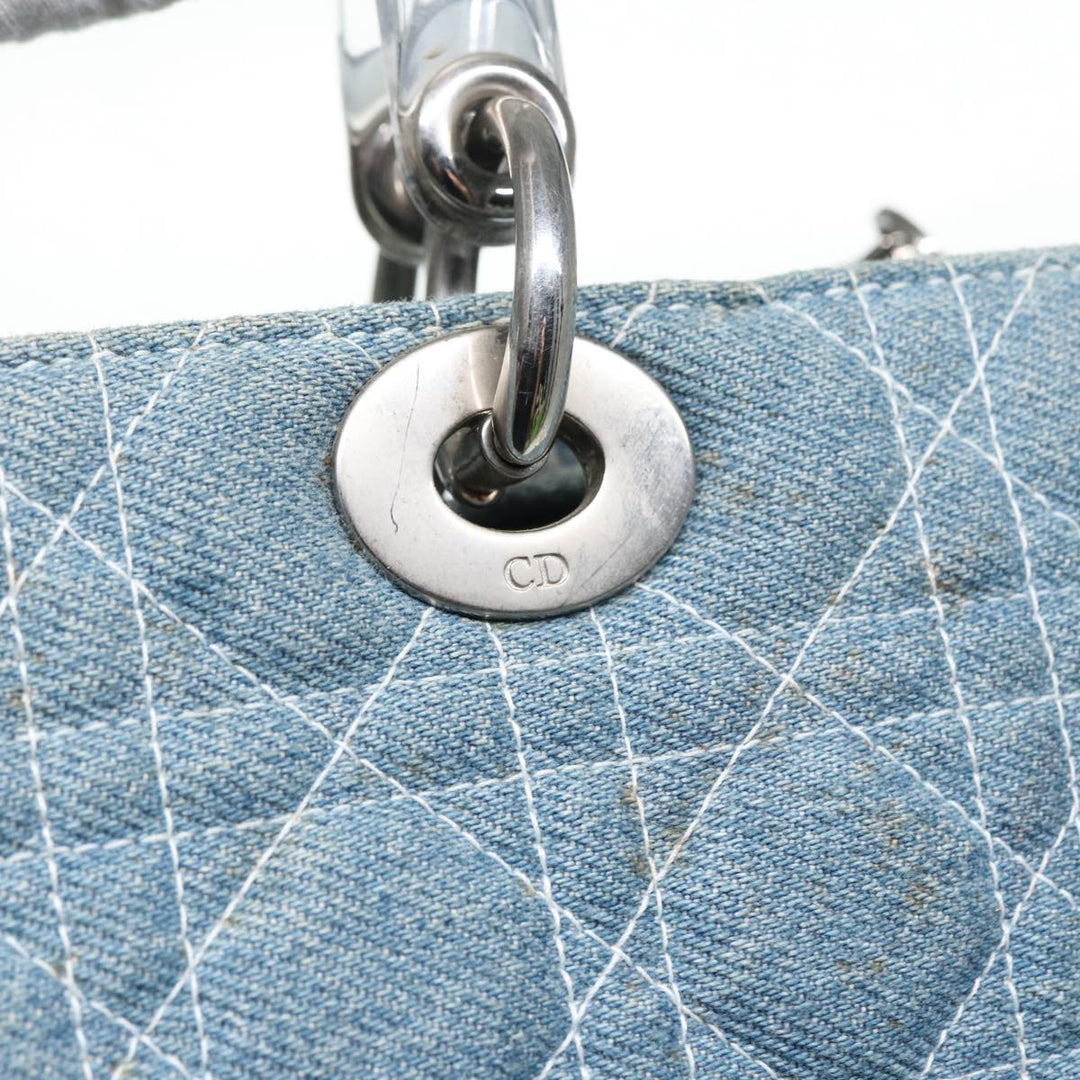 CHRISTIAN Top quality Dior Lady Top quality Dior Canage Hand Bag Denim Blue Silver Auth 87084