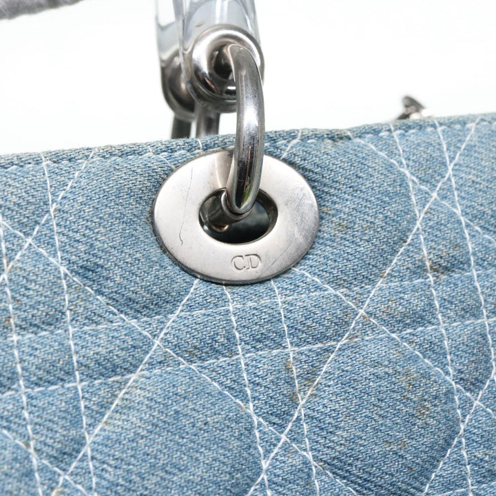 CHRISTIAN Top quality Dior Lady Top quality Dior Canage Hand Bag Denim Blue Silver Auth 87084