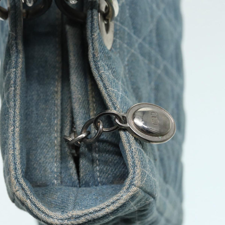 CHRISTIAN Top quality Dior Lady Top quality Dior Canage Hand Bag Denim Blue Silver Auth 87084