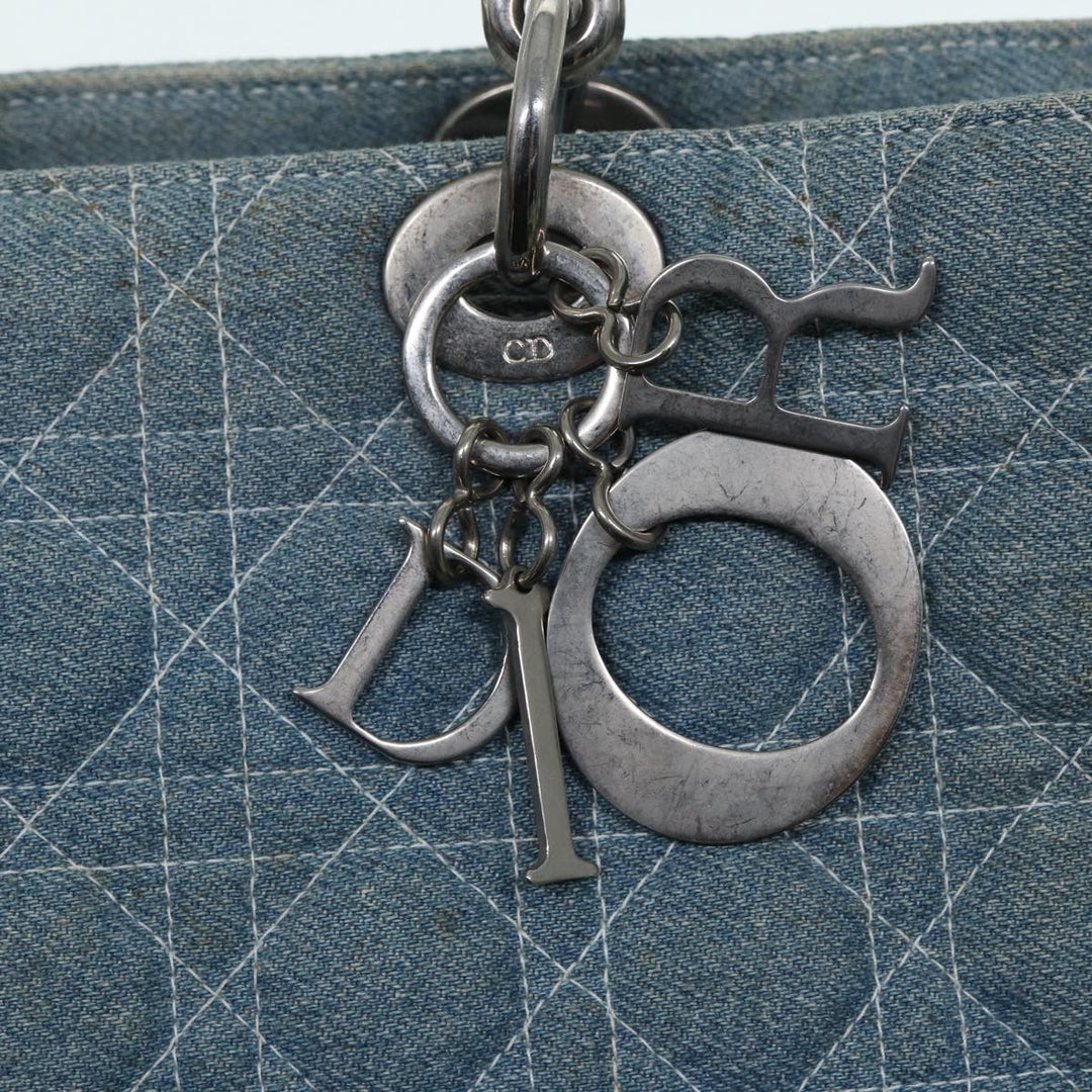 CHRISTIAN Top quality Dior Lady Top quality Dior Canage Hand Bag Denim Blue Silver Auth 87084