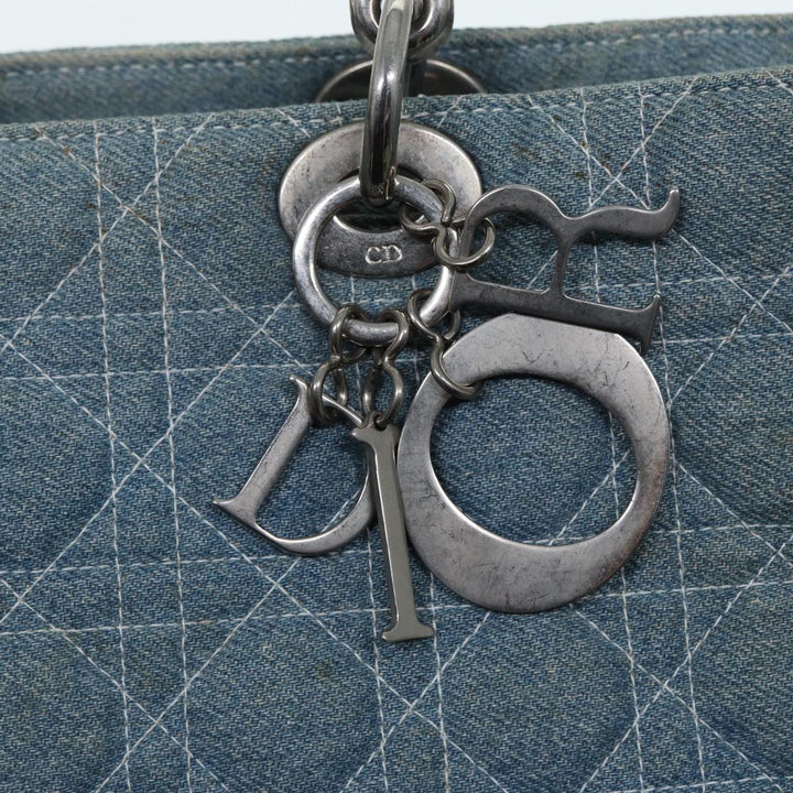 CHRISTIAN Top quality Dior Lady Top quality Dior Canage Hand Bag Denim Blue Silver Auth 87084