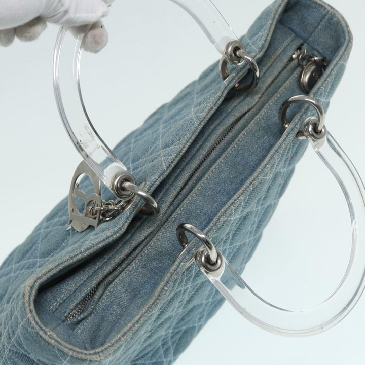 CHRISTIAN Top quality Dior Lady Top quality Dior Canage Hand Bag Denim Blue Silver Auth 87084
