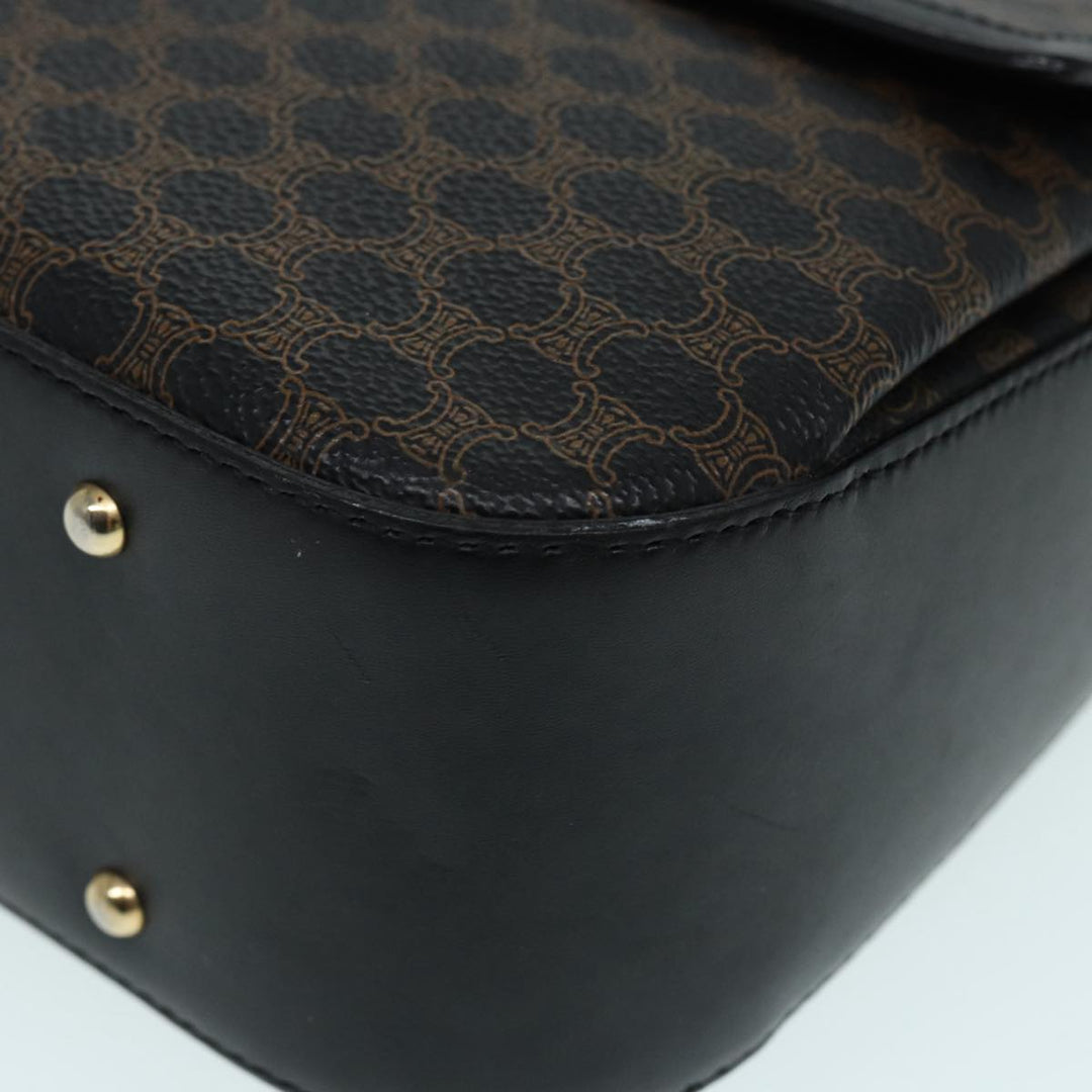 Celine Macadam Canvas Hand Bag PVC Leather Black Gold Auth 87086