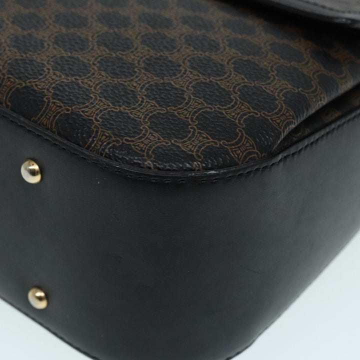 Celine Macadam Canvas Hand Bag PVC Leather Black Gold Auth 87086