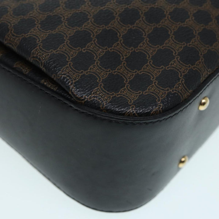 Celine Macadam Canvas Hand Bag PVC Leather Black Gold Auth 87086