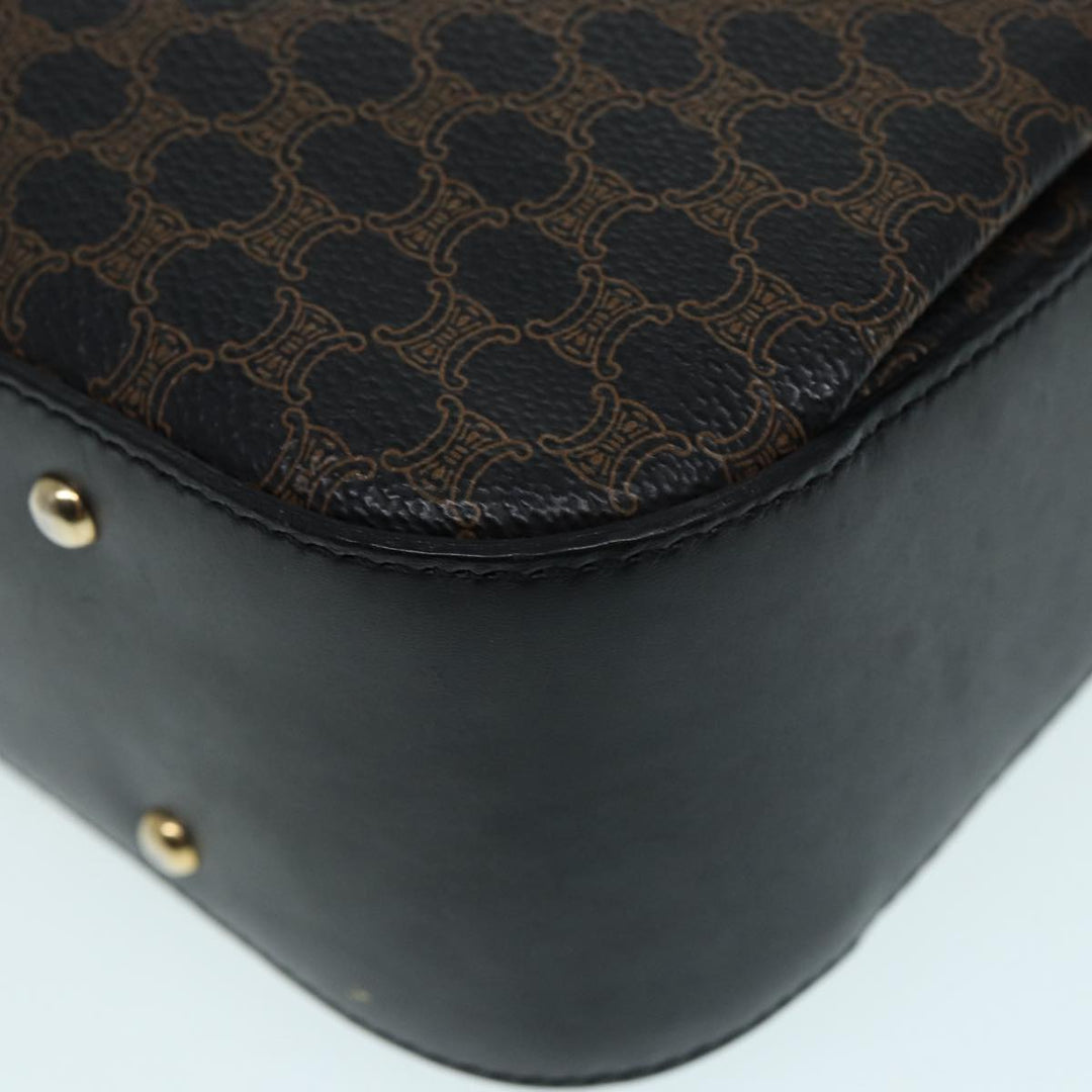 Celine Macadam Canvas Hand Bag PVC Leather Black Gold Auth 87086