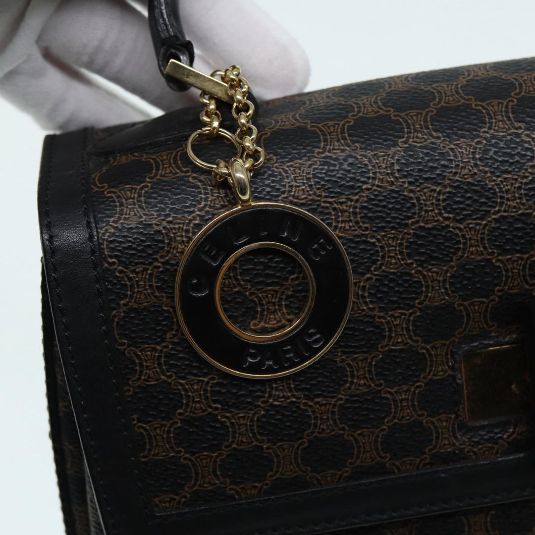 Celine Macadam Canvas Hand Bag PVC Leather Black Gold Auth 87086