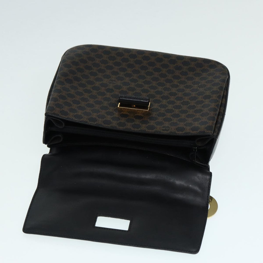 Celine Macadam Canvas Hand Bag PVC Leather Black Gold Auth 87086