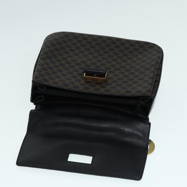 Celine Macadam Canvas Hand Bag PVC Leather Black Gold Auth 87086