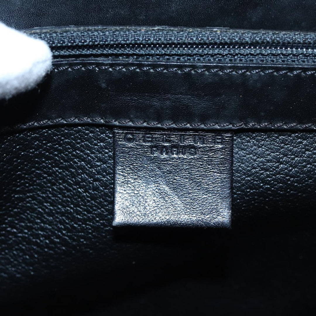 Celine Macadam Canvas Hand Bag PVC Leather Black Gold Auth 87086