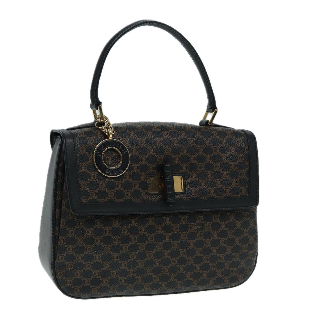 Celine Macadam Canvas Hand Bag PVC Leather Black Gold Auth 87086