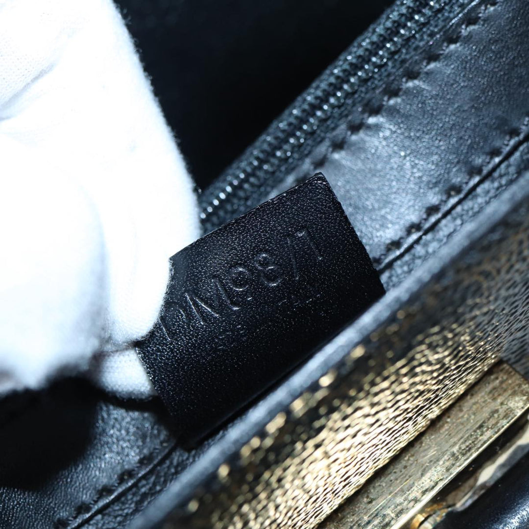 Celine Macadam Canvas Hand Bag PVC Leather Black Gold Auth 87086