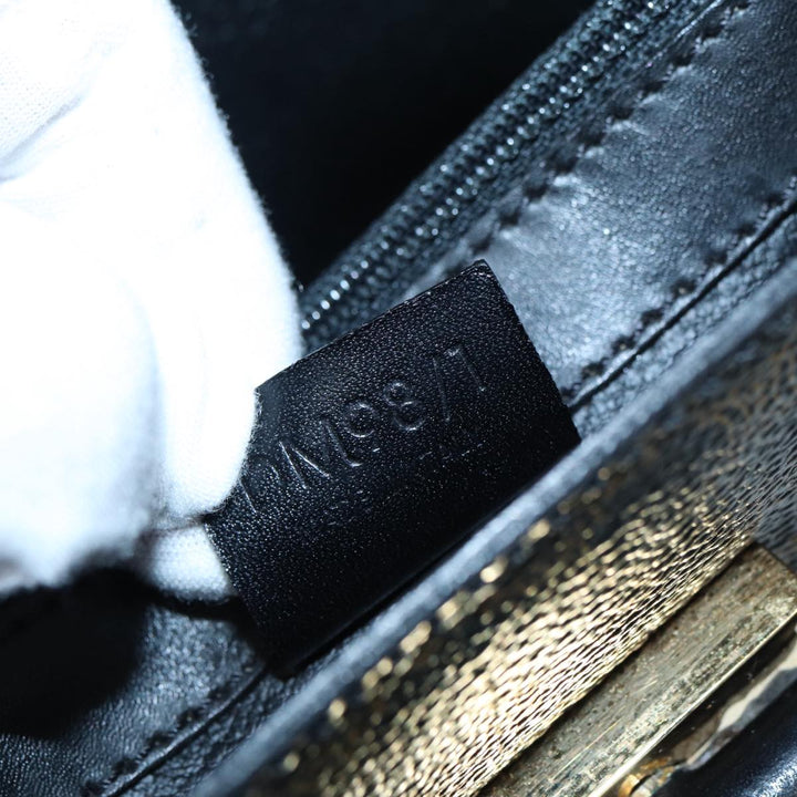 Celine Macadam Canvas Hand Bag PVC Leather Black Gold Auth 87086