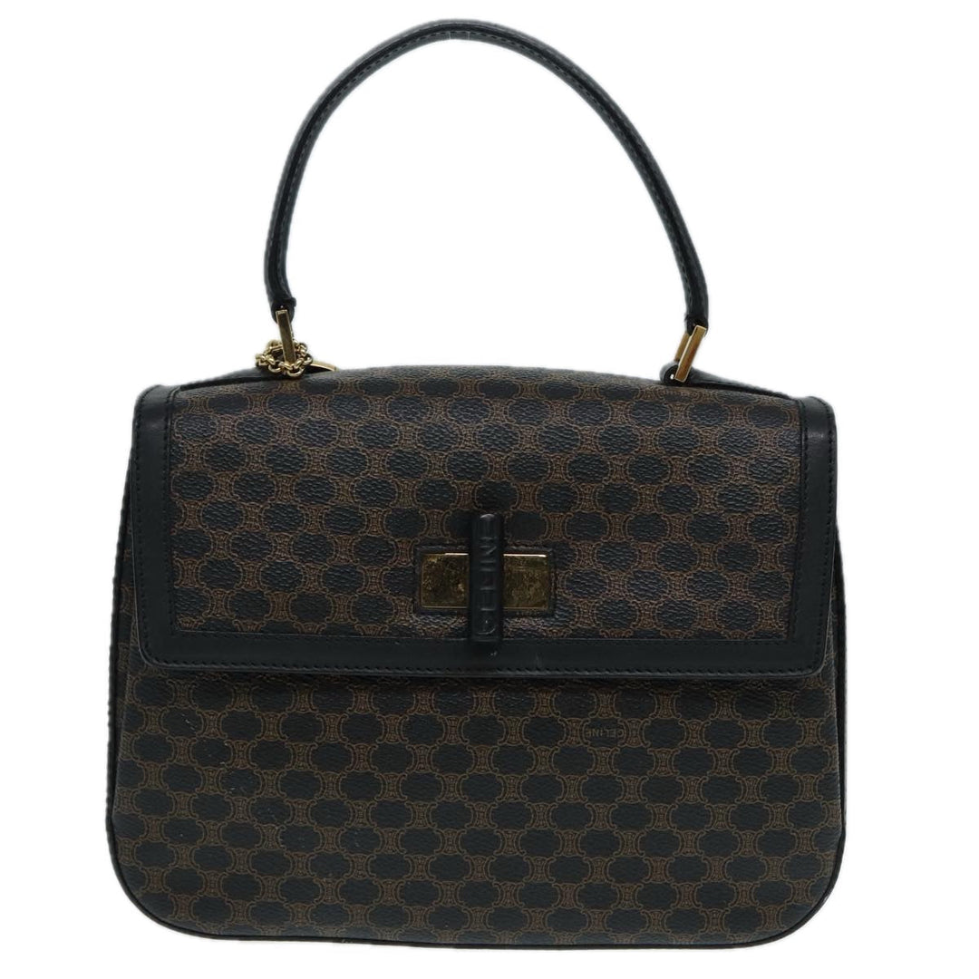 Celine Macadam Canvas Hand Bag PVC Leather Black Gold Auth 87086