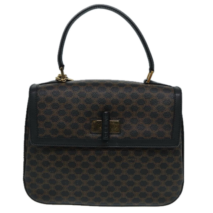 Celine Macadam Canvas Hand Bag PVC Leather Black Gold Auth 87086