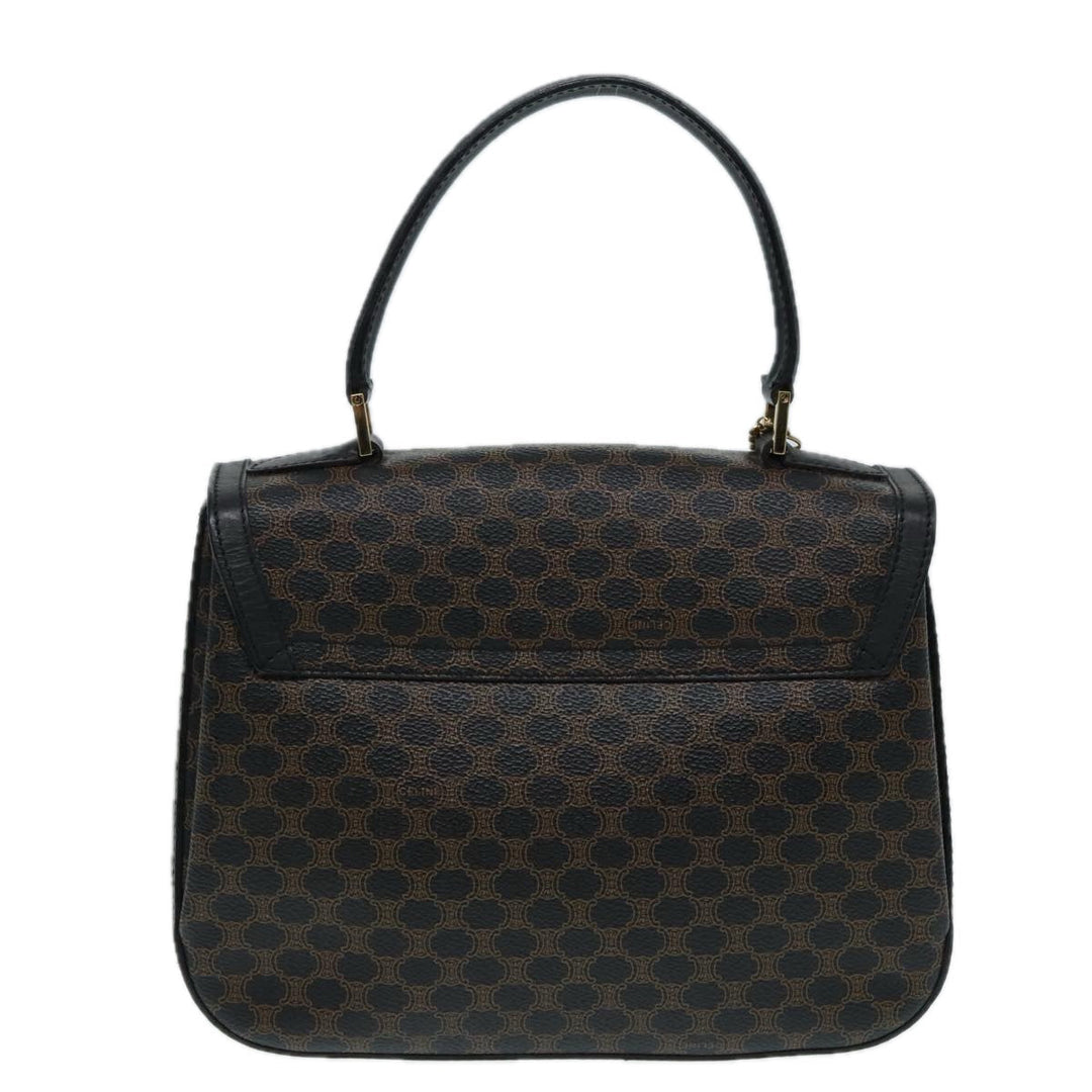 Celine Macadam Canvas Hand Bag PVC Leather Black Gold Auth 87086