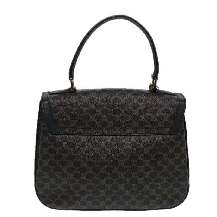 Celine Macadam Canvas Hand Bag PVC Leather Black Gold Auth 87086