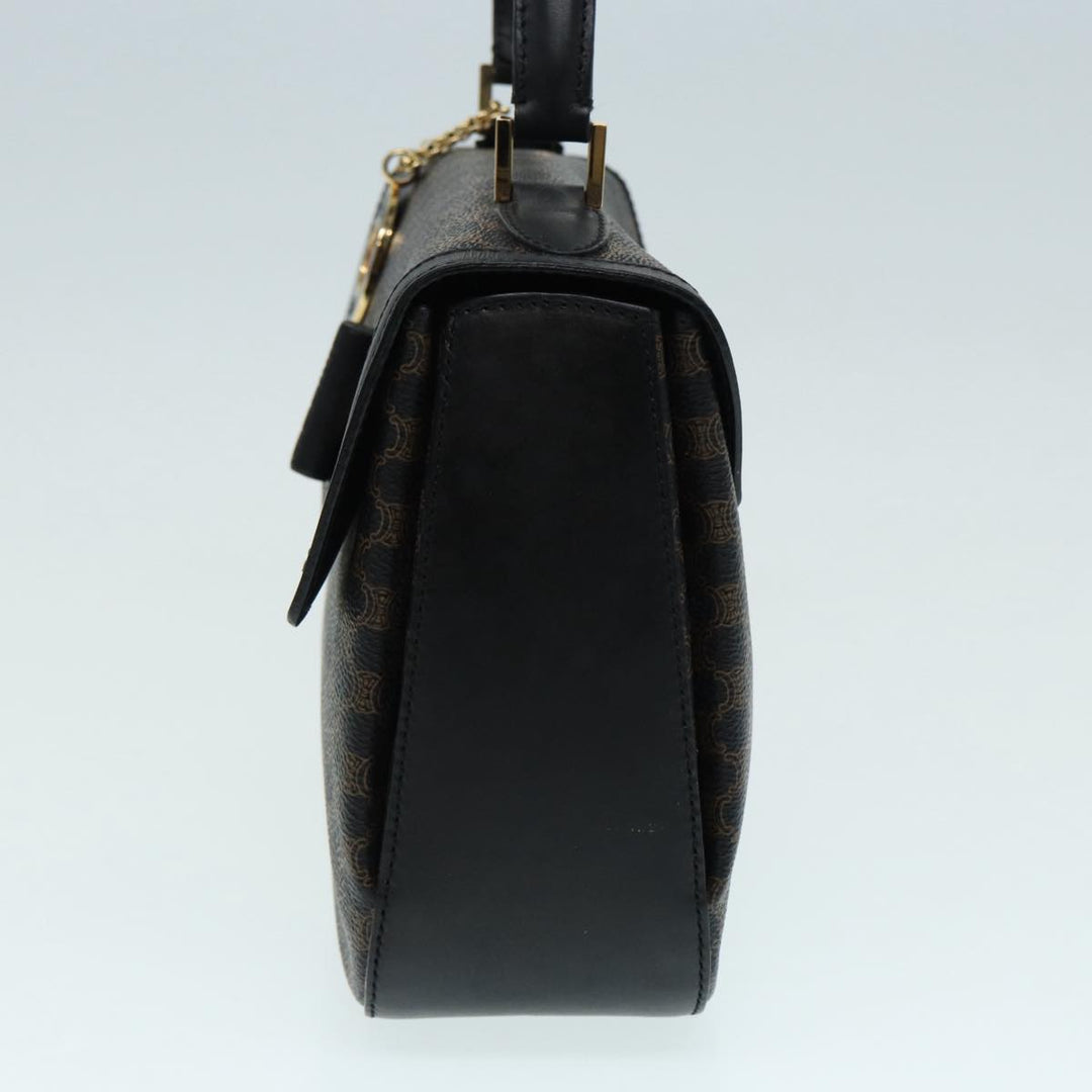 Celine Macadam Canvas Hand Bag PVC Leather Black Gold Auth 87086