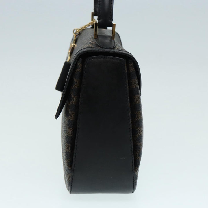 Celine Macadam Canvas Hand Bag PVC Leather Black Gold Auth 87086