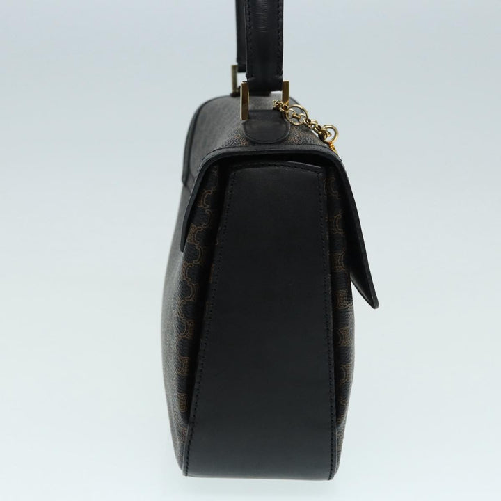 Celine Macadam Canvas Hand Bag PVC Leather Black Gold Auth 87086