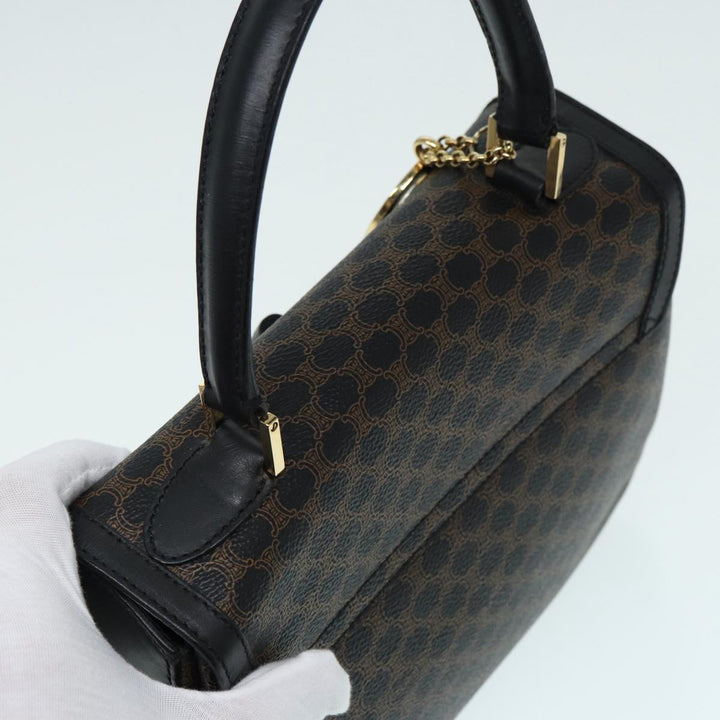 Celine Macadam Canvas Hand Bag PVC Leather Black Gold Auth 87086