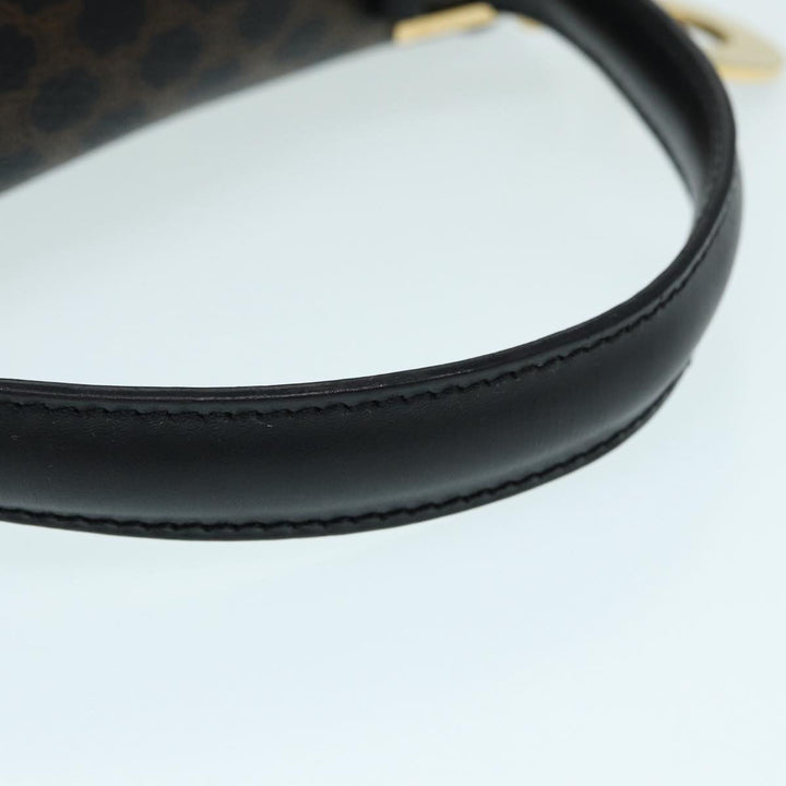 Celine Macadam Canvas Hand Bag PVC Leather Black Gold Auth 87086