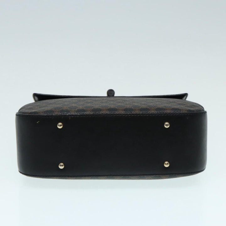 Celine Macadam Canvas Hand Bag PVC Leather Black Gold Auth 87086