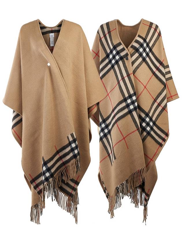 Burberry Reversible Check Wool Cashmere Cape Beige