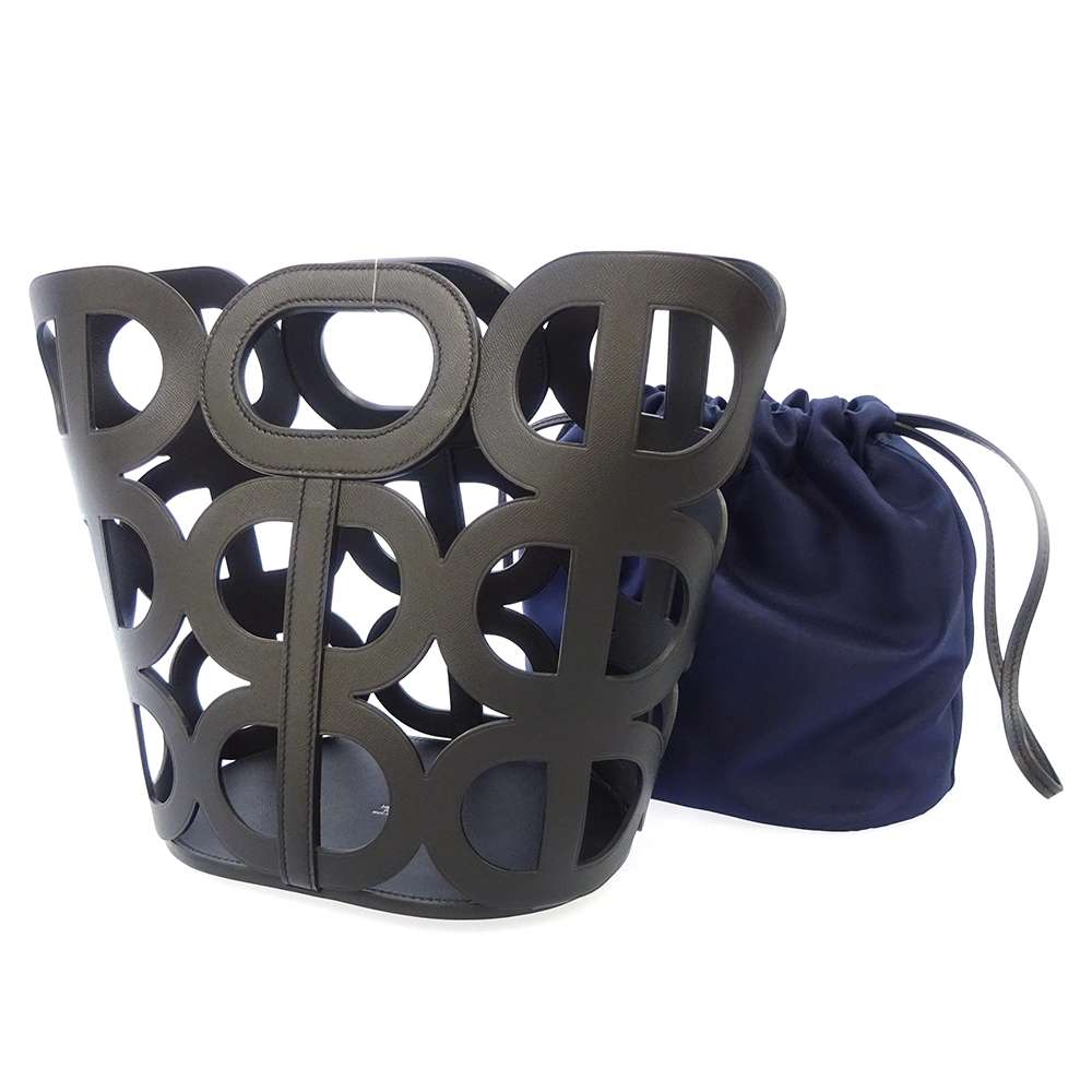 HERMES Chaine d'Ancre Black/blue Madame Calf Leather ・Silk