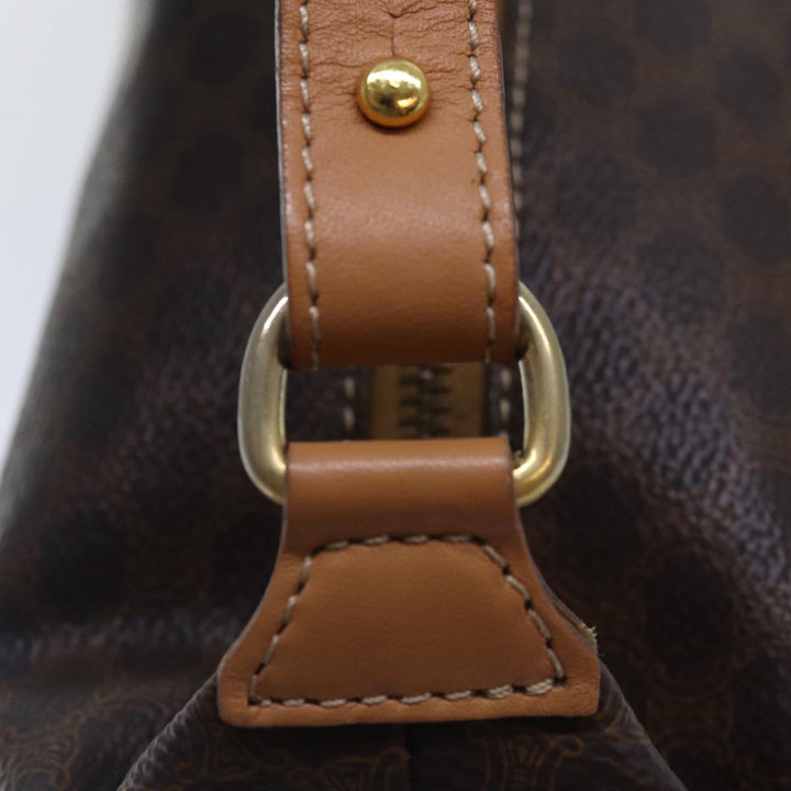 Celine Macadam Canvas Hand Bag PVC Leather Brown Gold Auth 87145A