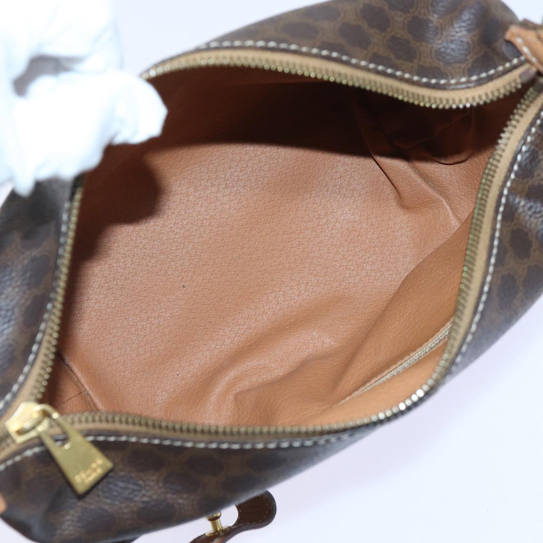 Celine Macadam Canvas Hand Bag PVC Leather Brown Gold Auth 87145A