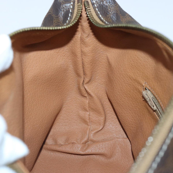 Celine Macadam Canvas Hand Bag PVC Leather Brown Gold Auth 87145A