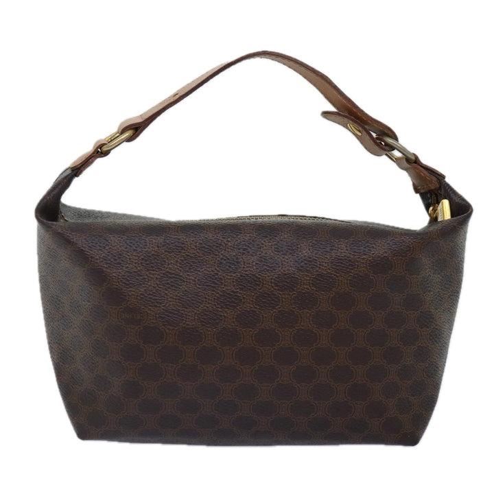 Celine Macadam Canvas Hand Bag PVC Leather Brown Gold Auth 87145A