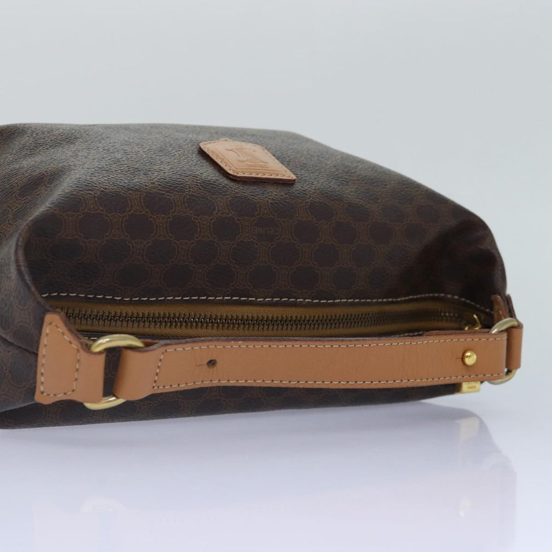 Celine Macadam Canvas Hand Bag PVC Leather Brown Gold Auth 87145A