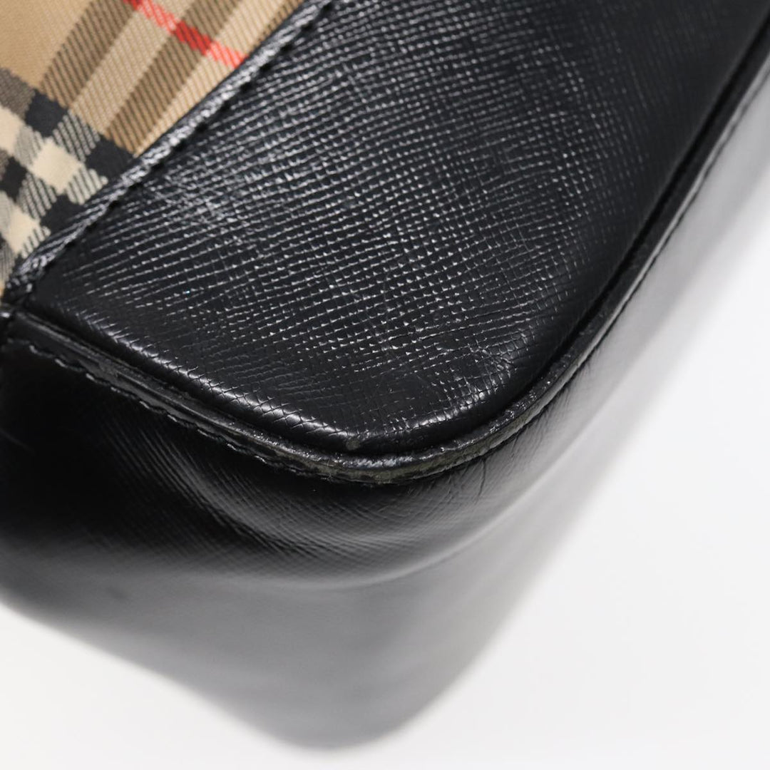 BurberrySs Nova Check Tote Bag Canvas Leather Beige Black gold Auth 87170