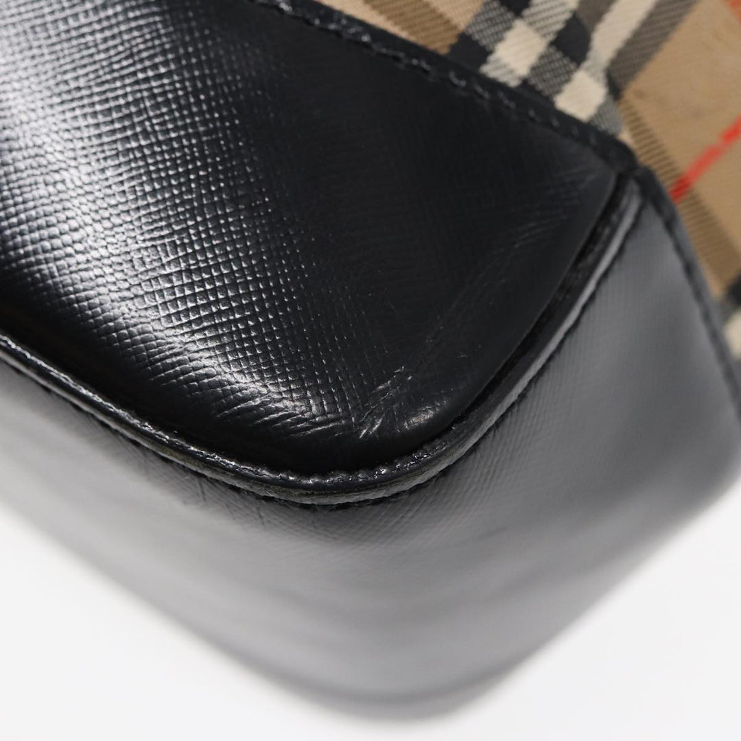 BurberrySs Nova Check Tote Bag Canvas Leather Beige Black gold Auth 87170
